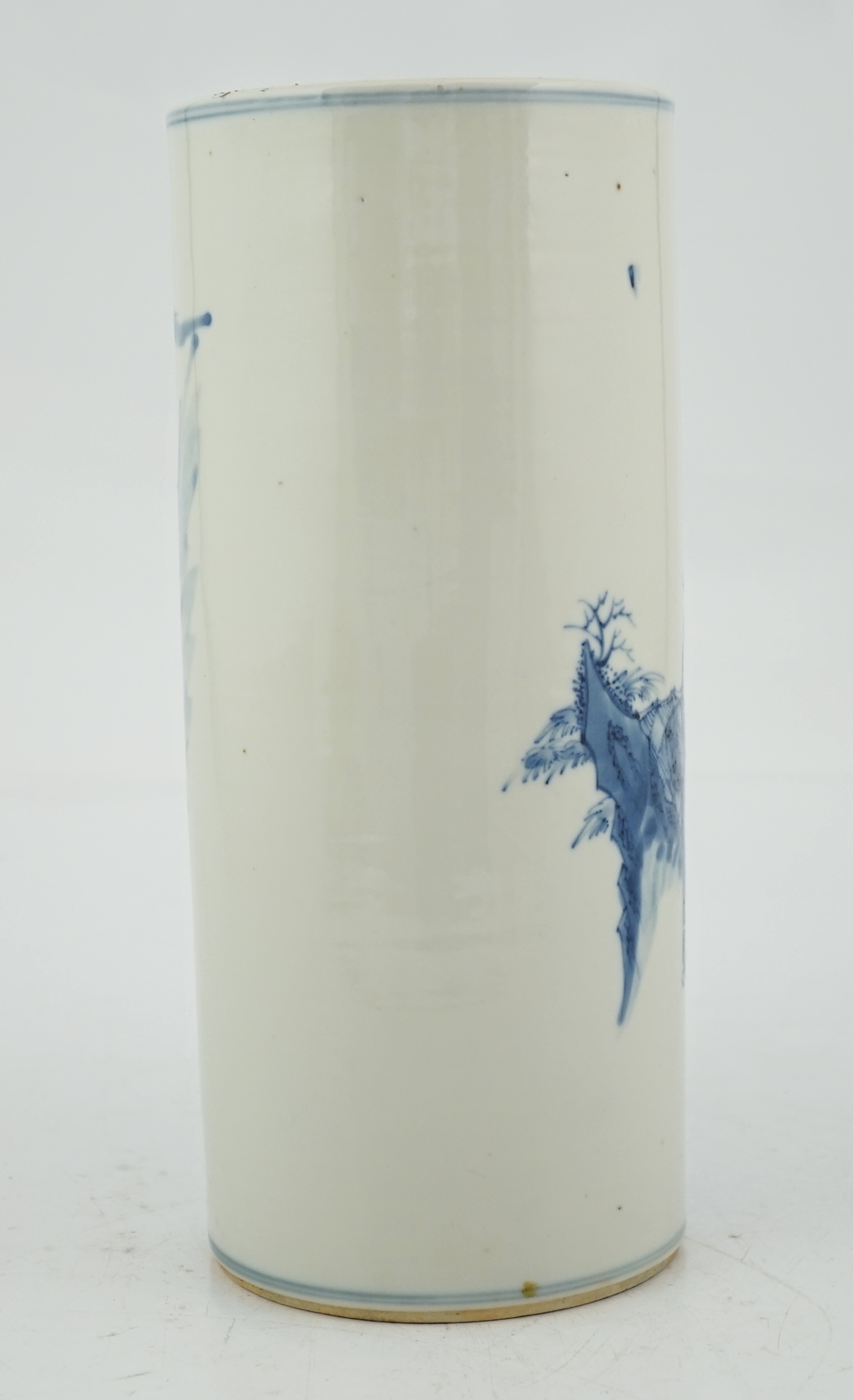A Chinese blue and white ‘sages’ cylindrical brushpot, 19th century